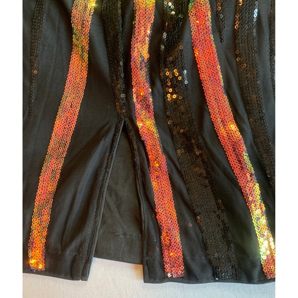 FAERIESTY Women's Black Sequin Long Sleeve Midi Dress 2XL Iridescent Palm Leaf - Picture 6 of 7